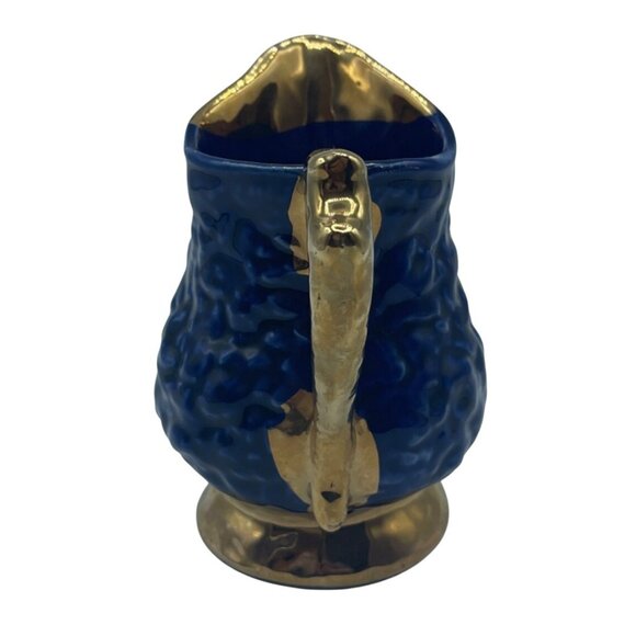 VTG Cobalt Blue Gold Accent Creamer Ripple Wavy Gift Decor 4" - Picture 2 of 9